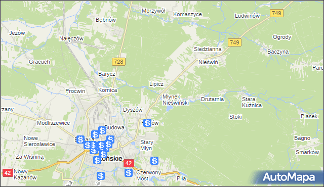 mapa Młynek Nieświński, Młynek Nieświński na mapie Targeo