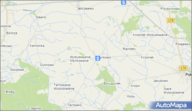 mapa Młynkowo gmina Połajewo, Młynkowo gmina Połajewo na mapie Targeo