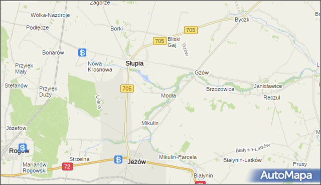 mapa Modła gmina Słupia, Modła gmina Słupia na mapie Targeo