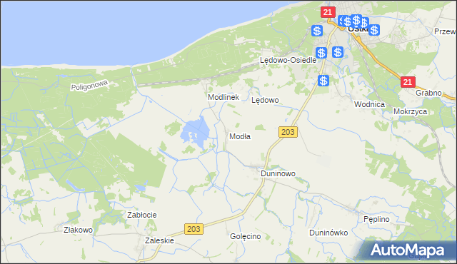 mapa Modła gmina Ustka, Modła gmina Ustka na mapie Targeo