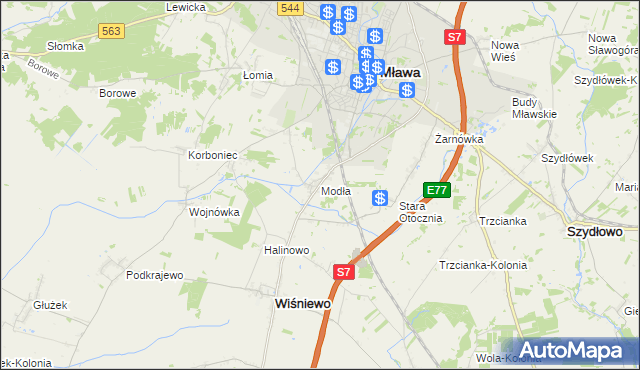 mapa Modła gmina Wiśniewo, Modła gmina Wiśniewo na mapie Targeo