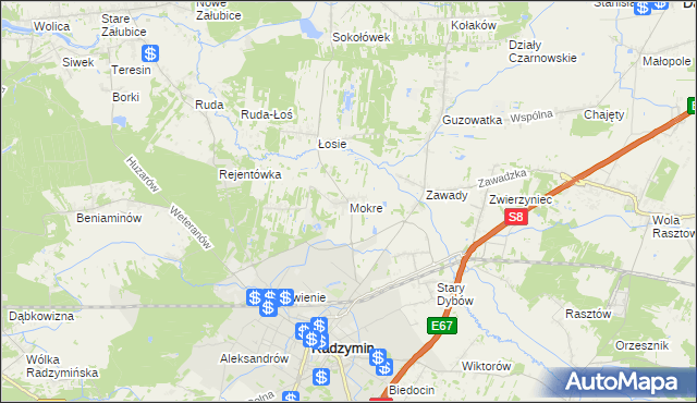 mapa Mokre gmina Radzymin, Mokre gmina Radzymin na mapie Targeo