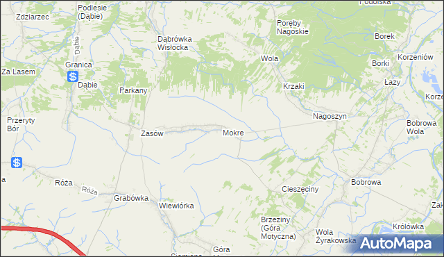 mapa Mokre gmina Żyraków, Mokre gmina Żyraków na mapie Targeo
