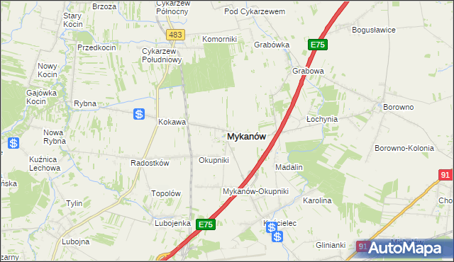 mapa Mykanów, Mykanów na mapie Targeo