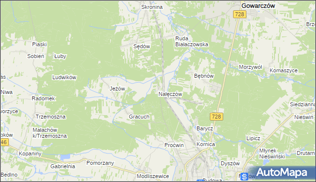 mapa Nałęczów gmina Końskie, Nałęczów gmina Końskie na mapie Targeo
