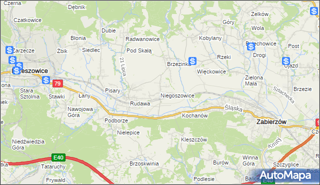 mapa Niegoszowice, Niegoszowice na mapie Targeo