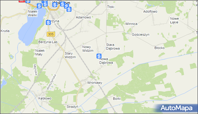 mapa Nowa Dąbrowa gmina Wolsztyn, Nowa Dąbrowa gmina Wolsztyn na mapie Targeo