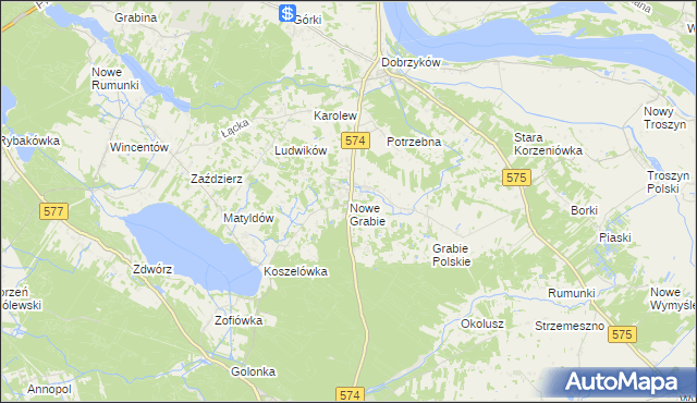 mapa Nowe Grabie gmina Gąbin, Nowe Grabie gmina Gąbin na mapie Targeo