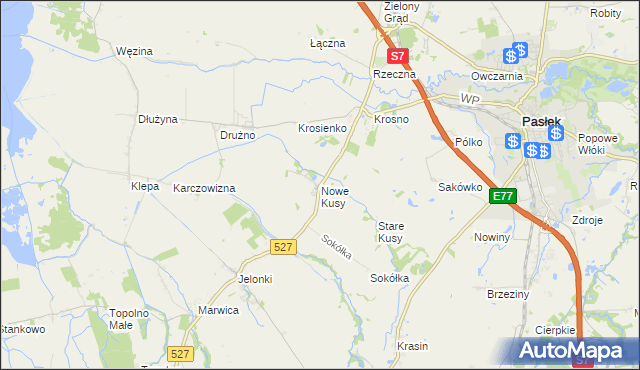 mapa Nowe Kusy, Nowe Kusy na mapie Targeo