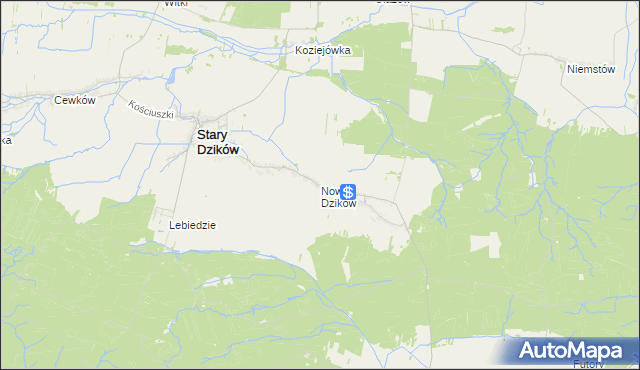 mapa Nowy Dzików, Nowy Dzików na mapie Targeo