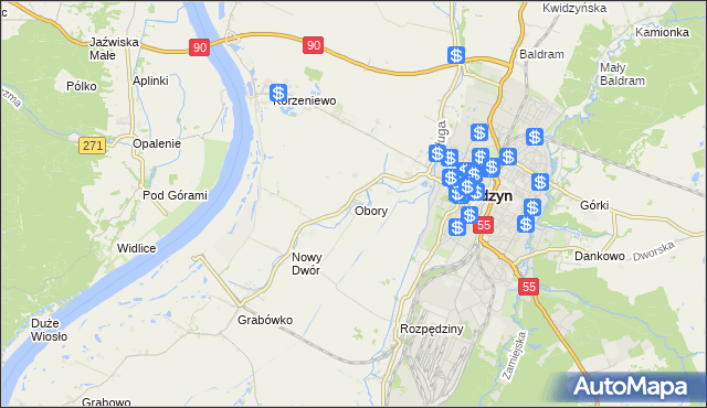 mapa Obory gmina Kwidzyn, Obory gmina Kwidzyn na mapie Targeo