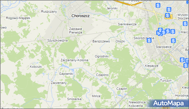 mapa Ogrodniki gmina Choroszcz, Ogrodniki gmina Choroszcz na mapie Targeo