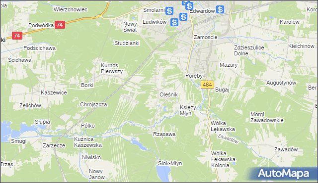 mapa Oleśnik gmina Bełchatów, Oleśnik gmina Bełchatów na mapie Targeo