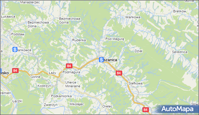 mapa Olszanica powiat leski, Olszanica powiat leski na mapie Targeo