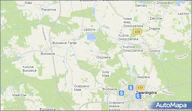 mapa Olszówka gmina Twardogóra, Olszówka gmina Twardogóra na mapie Targeo