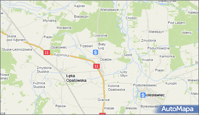 mapa Opatów gmina Łęka Opatowska, Opatów gmina Łęka Opatowska na mapie Targeo