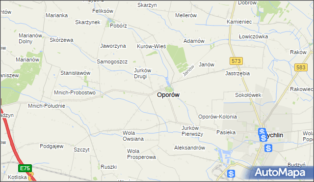 mapa Oporów powiat kutnowski, Oporów powiat kutnowski na mapie Targeo