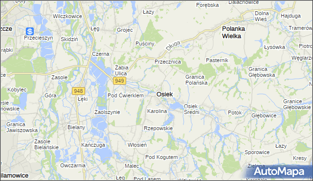 mapa Osiek powiat oświęcimski, Osiek powiat oświęcimski na mapie Targeo