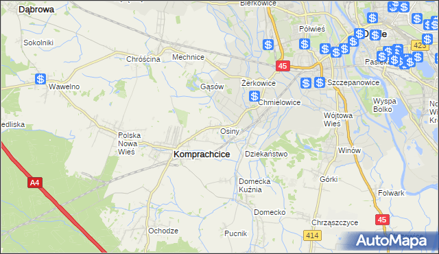 mapa Osiny gmina Komprachcice, Osiny gmina Komprachcice na mapie Targeo