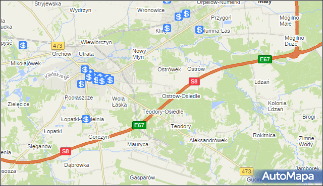 mapa Ostrów-Osiedle, Ostrów-Osiedle na mapie Targeo