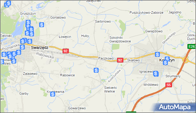 mapa Paczkowo gmina Swarzędz, Paczkowo gmina Swarzędz na mapie Targeo