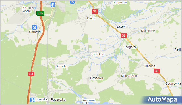 mapa Pieszków gmina Lubin, Pieszków gmina Lubin na mapie Targeo