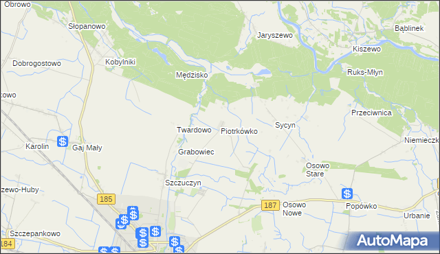 mapa Piotrkówko gmina Szamotuły, Piotrkówko gmina Szamotuły na mapie Targeo