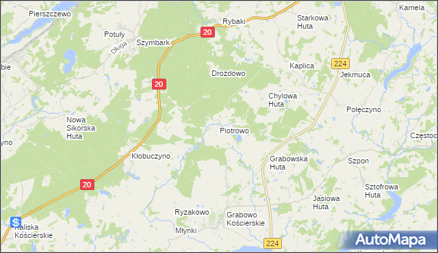 mapa Piotrowo gmina Somonino, Piotrowo gmina Somonino na mapie Targeo
