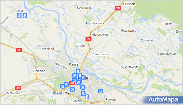 mapa Pisarzowice gmina Lubsza, Pisarzowice gmina Lubsza na mapie Targeo