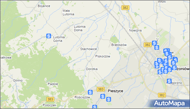 mapa Piskorzów gmina Pieszyce, Piskorzów gmina Pieszyce na mapie Targeo