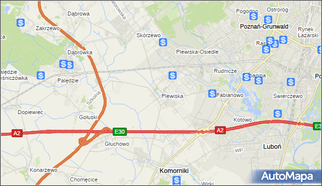 mapa Plewiska gmina Komorniki, Plewiska gmina Komorniki na mapie Targeo