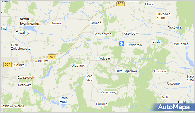 mapa Podosie gmina Krzywda, Podosie gmina Krzywda na mapie Targeo