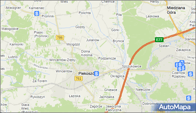 mapa Podzamcze gmina Piekoszów, Podzamcze gmina Piekoszów na mapie Targeo