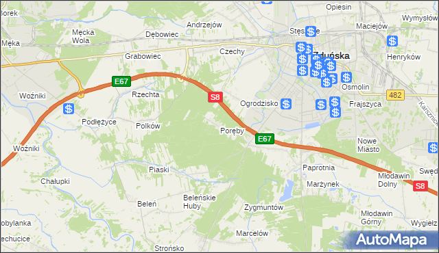 mapa Poręby gmina Zduńska Wola, Poręby gmina Zduńska Wola na mapie Targeo