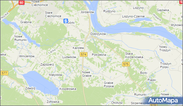 mapa Potrzebna, Potrzebna na mapie Targeo