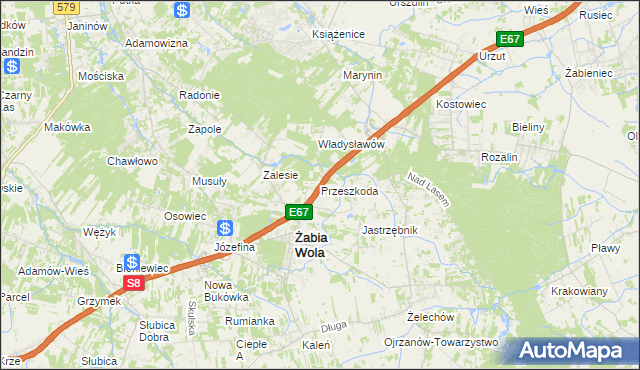 mapa Przeszkoda gmina Żabia Wola, Przeszkoda gmina Żabia Wola na mapie Targeo