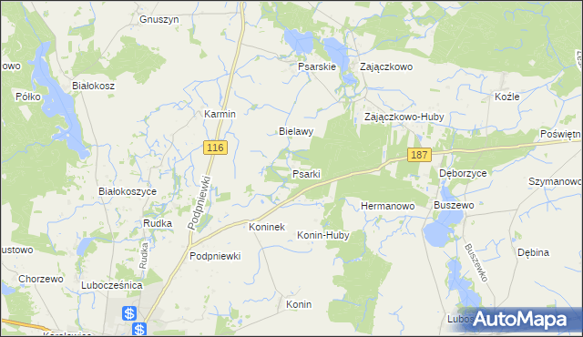 mapa Psarki gmina Pniewy, Psarki gmina Pniewy na mapie Targeo