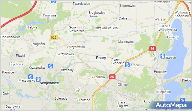 mapa Psary powiat będziński, Psary powiat będziński na mapie Targeo