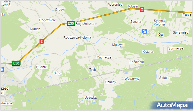 mapa Puchacze gmina Międzyrzec Podlaski, Puchacze gmina Międzyrzec Podlaski na mapie Targeo