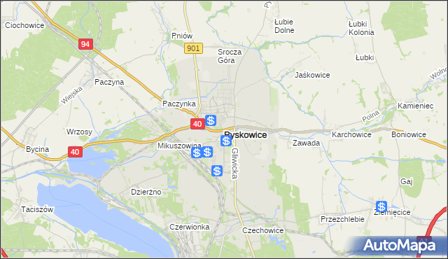 mapa Pyskowice powiat gliwicki, Pyskowice powiat gliwicki na mapie Targeo