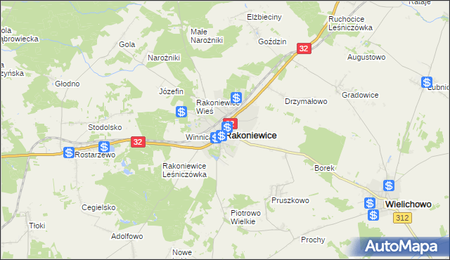 mapa Rakoniewice, Rakoniewice na mapie Targeo