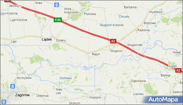 mapa Ratyń gmina Lądek, Ratyń gmina Lądek na mapie Targeo