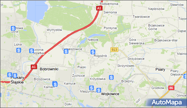 mapa Rogoźnik gmina Bobrowniki, Rogoźnik gmina Bobrowniki na mapie Targeo