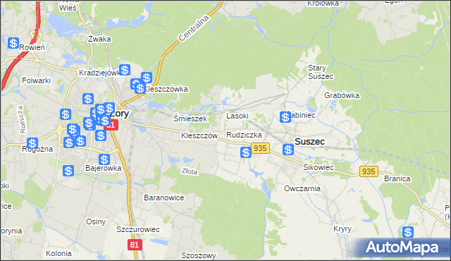 mapa Rudziczka gmina Suszec, Rudziczka gmina Suszec na mapie Targeo