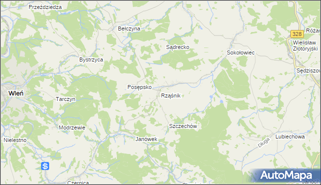 mapa Rząśnik gmina Świerzawa, Rząśnik gmina Świerzawa na mapie Targeo