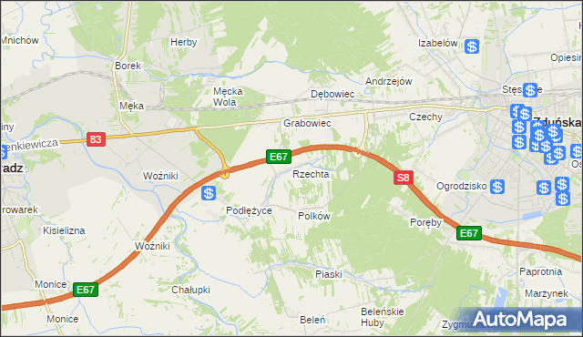 mapa Rzechta gmina Sieradz, Rzechta gmina Sieradz na mapie Targeo