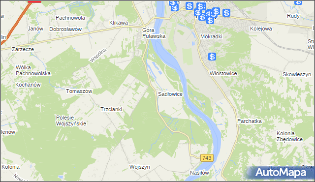 mapa Sadłowice gmina Puławy, Sadłowice gmina Puławy na mapie Targeo