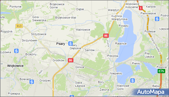 mapa Sarnów gmina Psary, Sarnów gmina Psary na mapie Targeo