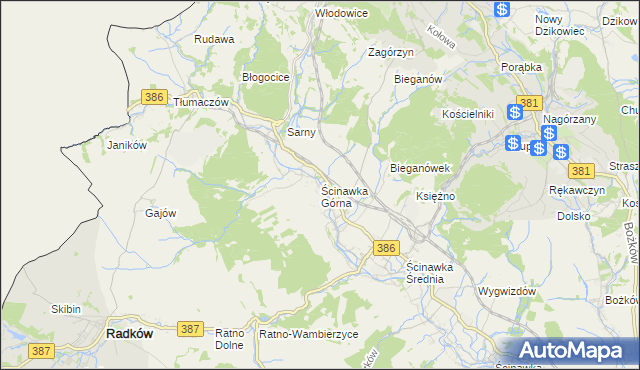 mapa Ścinawka Górna, Ścinawka Górna na mapie Targeo