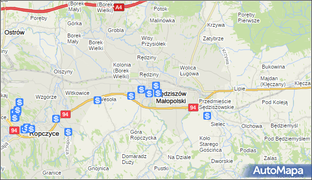 mapa Sędziszów Małopolski, Sędziszów Małopolski na mapie Targeo